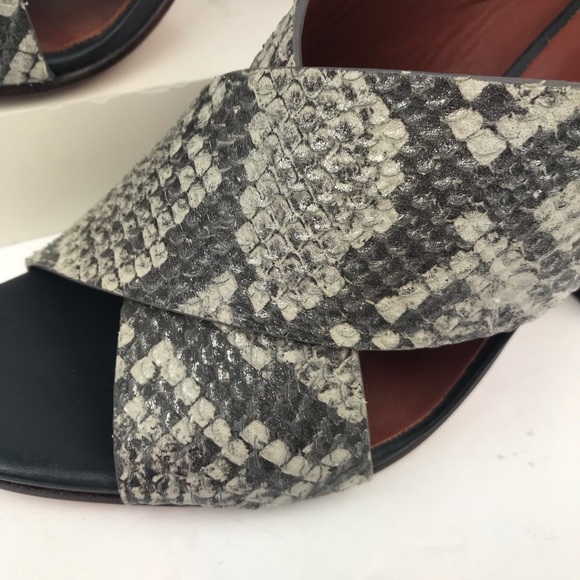 REBECCA MINKOFF Black Gray Snake Print Criss-Cross Sling Back Heel Sandals - Picture 2 of 14